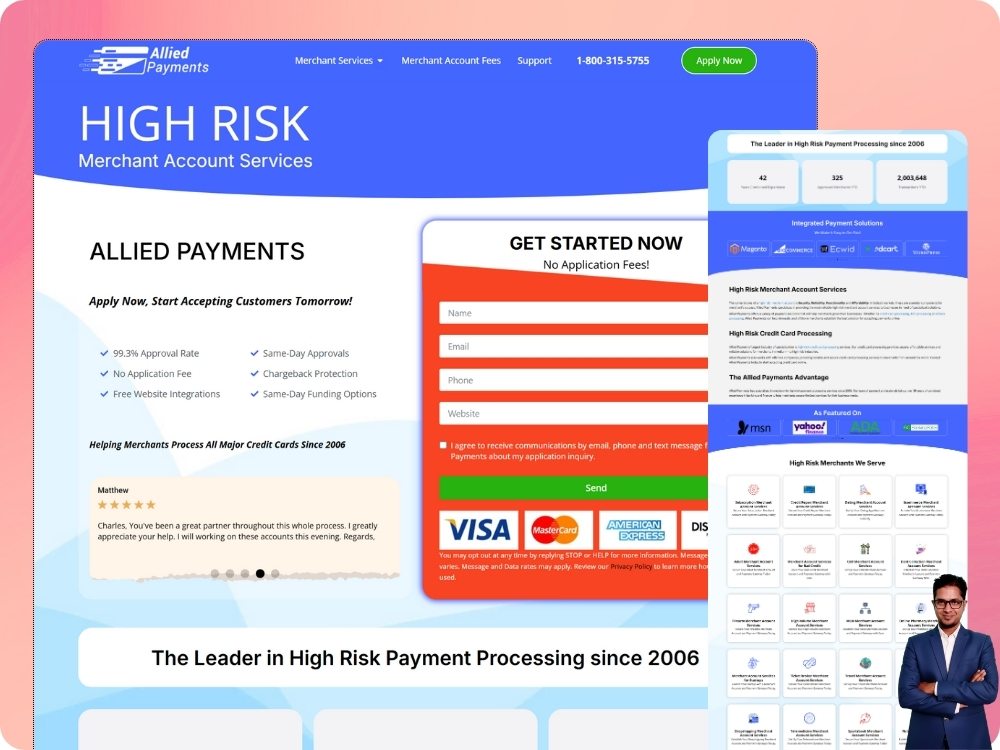 Allied Payments high-risk merchant services landing page